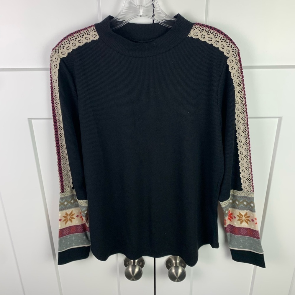 Maurices L Lot Of 2 Long Sleeve Thermal Mock Neck Nordic Print Green Black Boho - Picture 6 of 9
